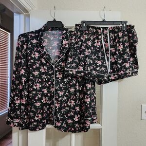 Flora Nikrooz Floral Pajama Set XL 18/20 Black Pink Shorts Lounge